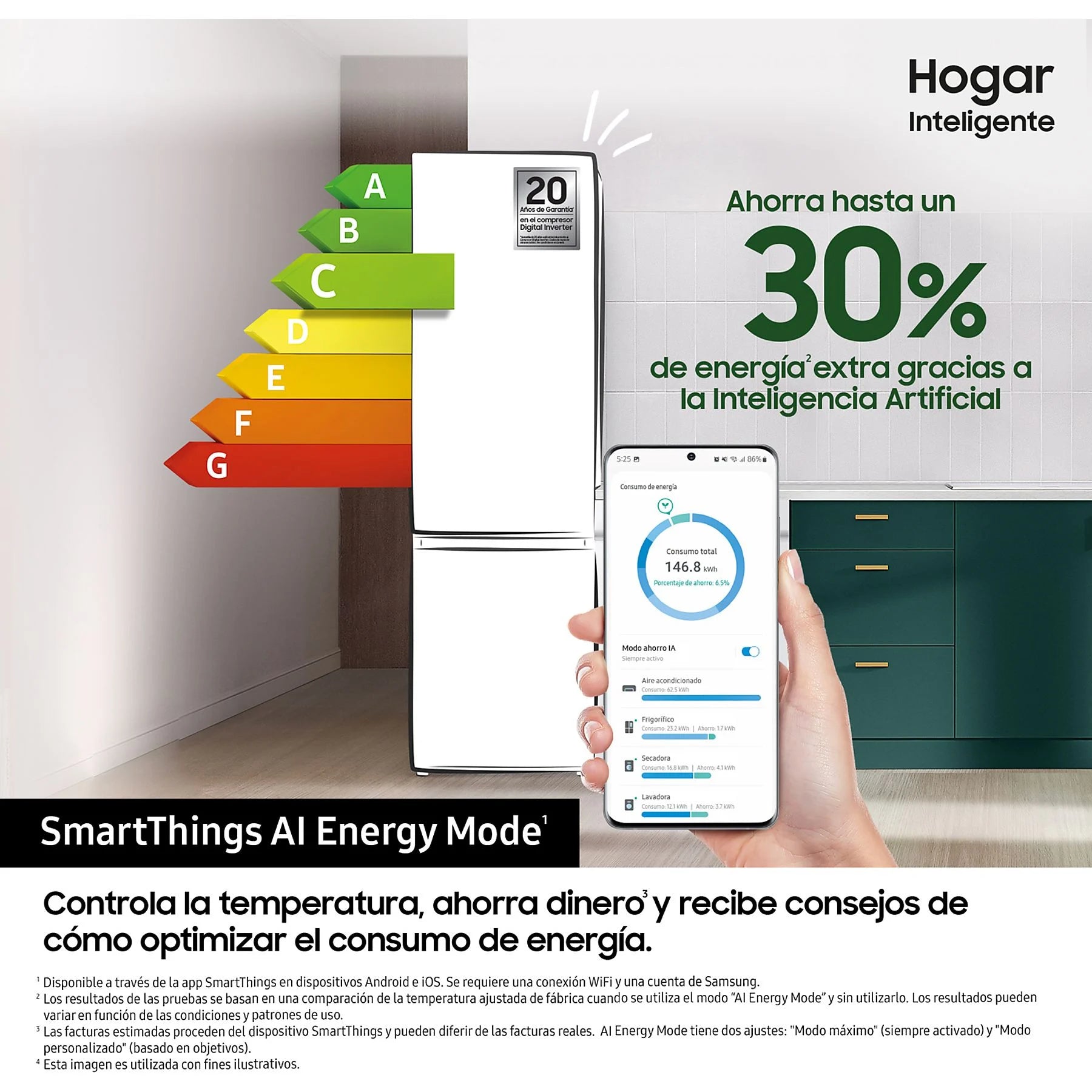 Frigorífico combi - Samsung Smart RB38C675CS9/EF, No Frost, 203 cm, 390l, All-Around Cooling, WiFi, Inox