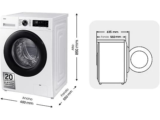 Lavadora carga frontal - Samsung WW90CGC04DAEEC, 9 kg, 1400 rpm, EcoBubble™, Función WiFi con SmartThings, Blanco