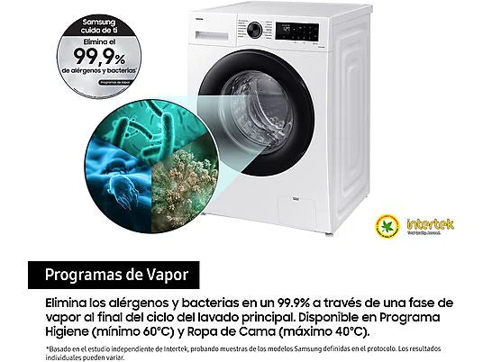 Lavadora carga frontal - Samsung WW90CGC04DAEEC, 9 kg, 1400 rpm, EcoBubble™, Función WiFi con SmartThings, Blanco