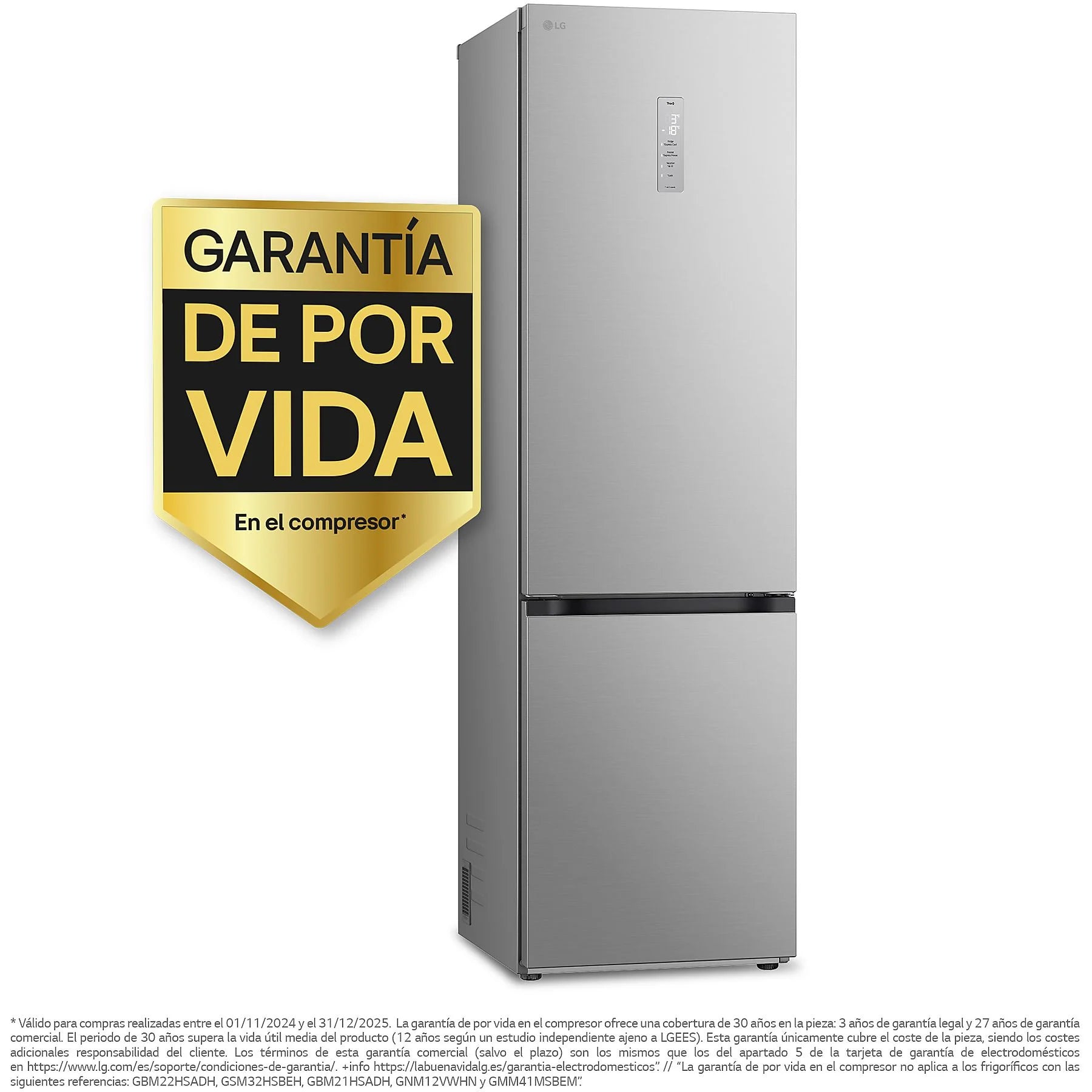 Frigorífico combi - LG GBV5250CPY, Total No Frost, 203 cm, 387 L, DoorCooling+™, FRESHConverter™, Inox antihuellas