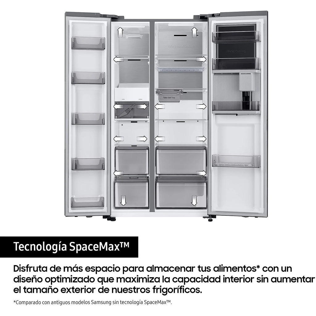 Frigorífico americano - Samsung Bespoke AI RS70F64KETEF, All Around Cooling, No Frost, 178.4 cm, 640 l, Dispensador agua y hielo, Inox