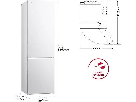 Frigorífico combi - LG GBV21NCDSW, No Frost, 186 cm, 344 l, DoorCooling™, FRESHConverter™, Blanco