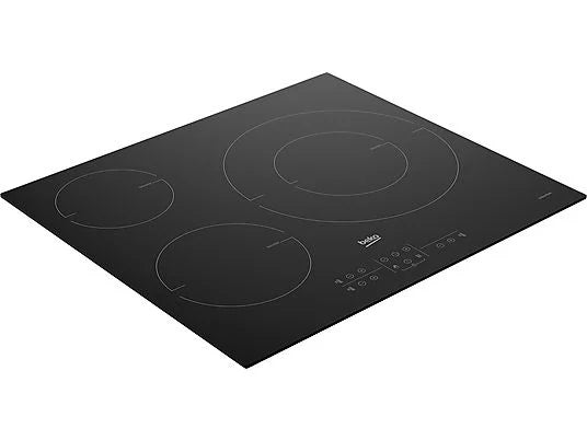 Placa inducción - Beko HIIS63206M, 3 zonas, Zona grande 28 cm, Temporizador, 60 cm, Negro