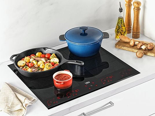 Placa inducción - Beko HIIS63206M, 3 zonas, Zona grande 28 cm, Temporizador, 60 cm, Negro